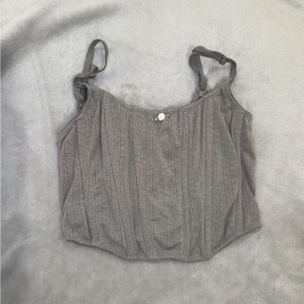 Urban Outfitters Taupe Knit Lace-Trim Cropped Cami